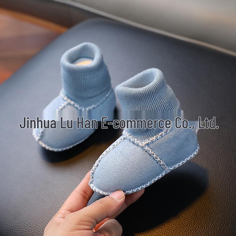 Infant Faux Leather and Fur Baby Socks: Soft Sole Suede Velvet Shoes for 0-12 Months, Perfect for Autumn and Winter