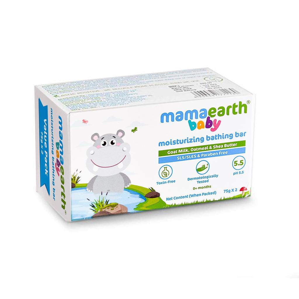 Mamaearth Moisturizing Bathing Bar For Babies - 75 g x 2 | Infused with Goat Milk, Oatmeal and Shea Butter | Gently Cleanses, Retains Moisture, Bal