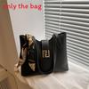 Capacity Large Simple Shoulder Bag With Solid Color Design And Decoration Scarf