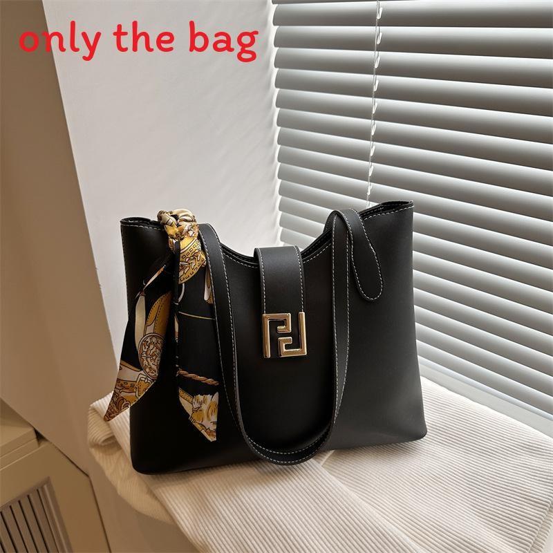 Capacity Large Simple Shoulder Bag With Solid Color Design And Decoration Scarf