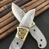 DIY Semi-finished VG10 Damascus Steel Fixed Blade Knife Billets - Edged Blade with Copper Umbrella Hole