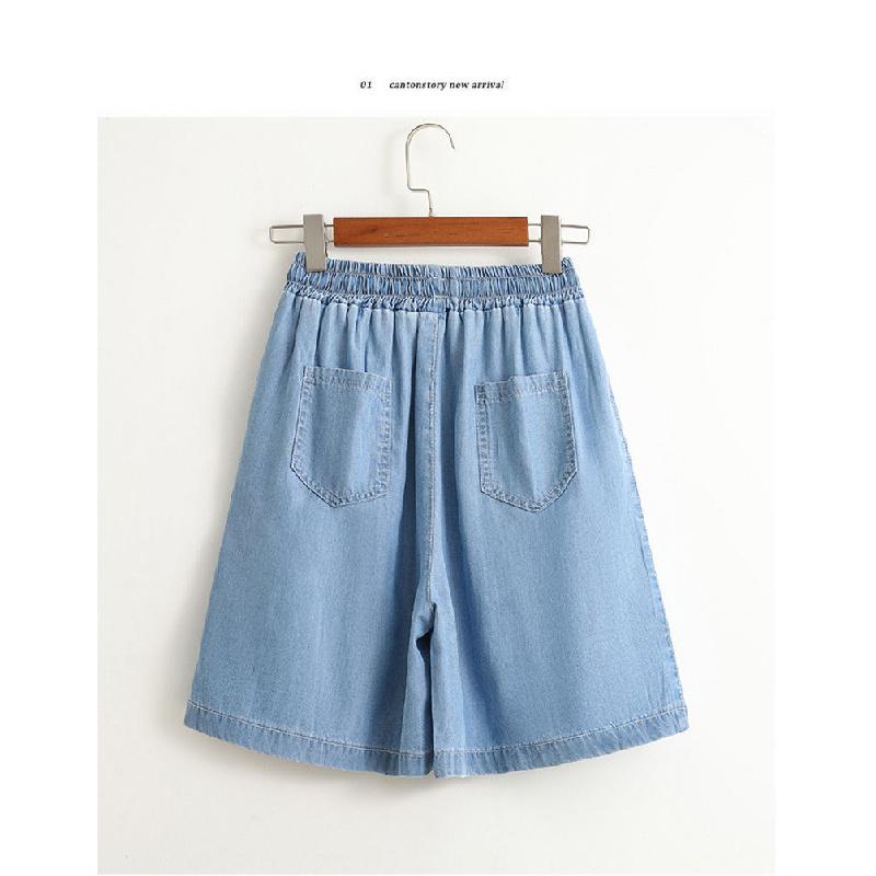 Tencel Denim Shorts Women's Summer New Thin Ice Silk Casual Cropped Loose Wide Leg High Waist A- line Hot Pants Large Size