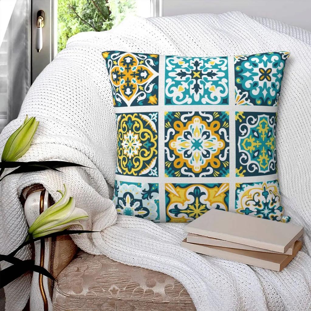 Mexican Tile Pillowcase Printed Polyester Cushion Cover Decoration Talavera Tiles Pillow Case Cover Chair Zippered