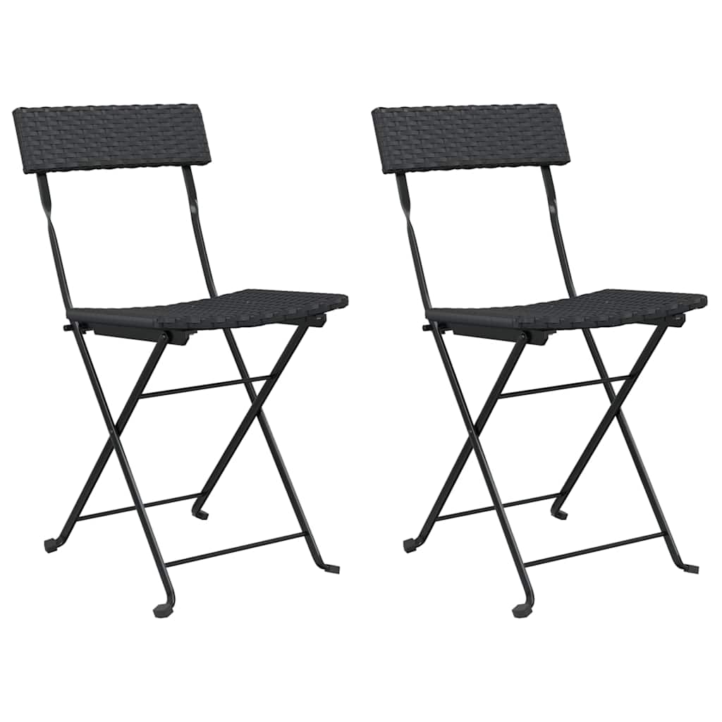 Vidaxl Składane Krzesła Bistro, 2 Szt., Czarne, Polirattan I Stal