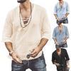 V-Neck Solid Color Men Shirt Lightweight Front Lace Up Half Sleeve T-shirt Male Clothing