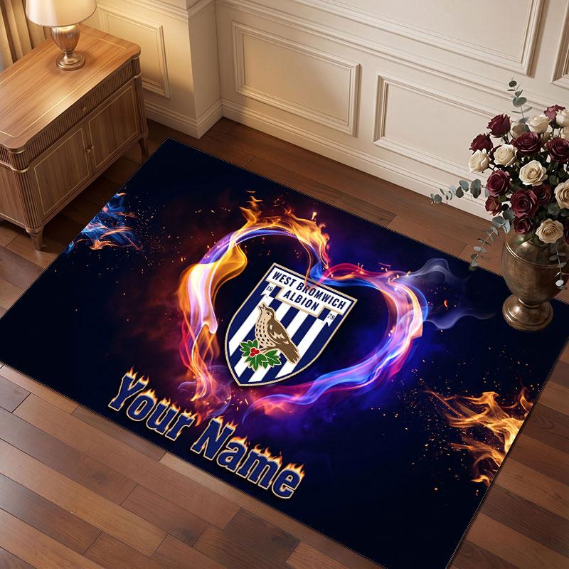 West Bromwich Albion Custom Crystal Velvet Rug, Personalized Name Text Print, Football Logo Soft Non‑Slip Floor Mat Home Decor Gift
