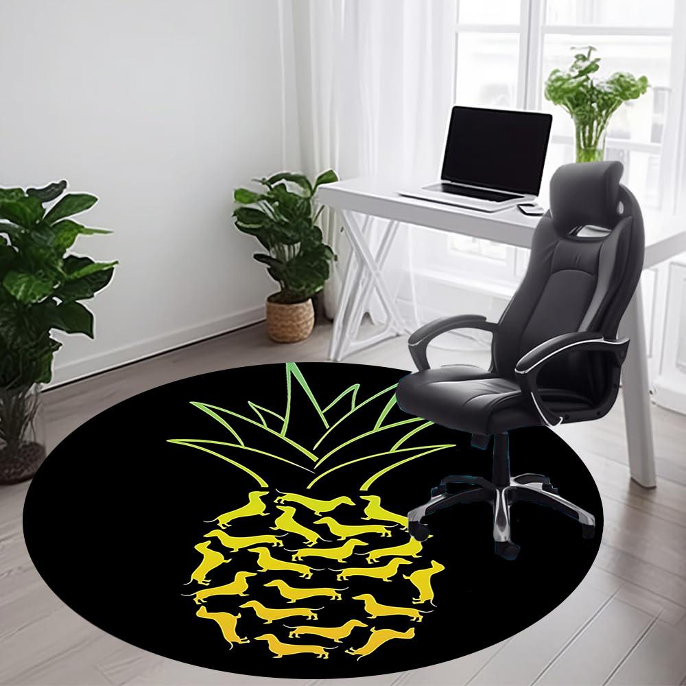 1PC Pineapple Dogs Office Round Area Rug, Indoor Mat Suitable ForOffice, Under Office Chairs Bedroom Living Room Home Decor, Room Deco f158