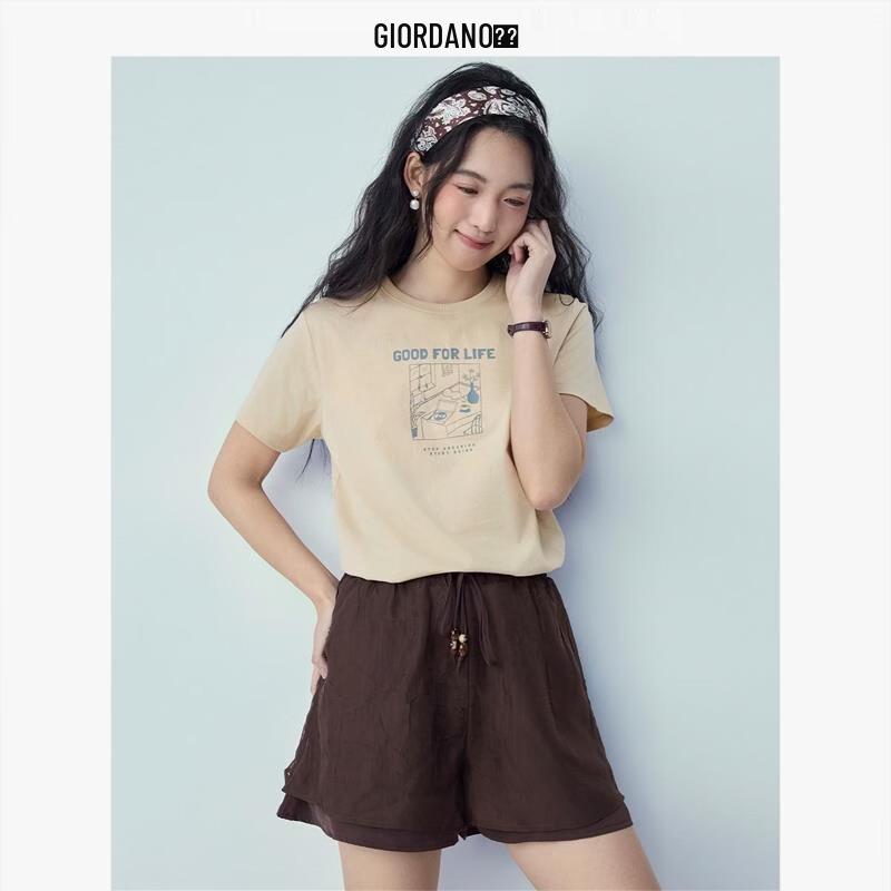 Giordano Women s Cotton Short Sleeve T-shirt with Afternoon Tea Print L