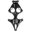 Women Sexy Lingerie Cutout Latex Open Cup Catsuit Nightclub Stage Pole Dancing Costume Bodycon Jumpsuit Performance