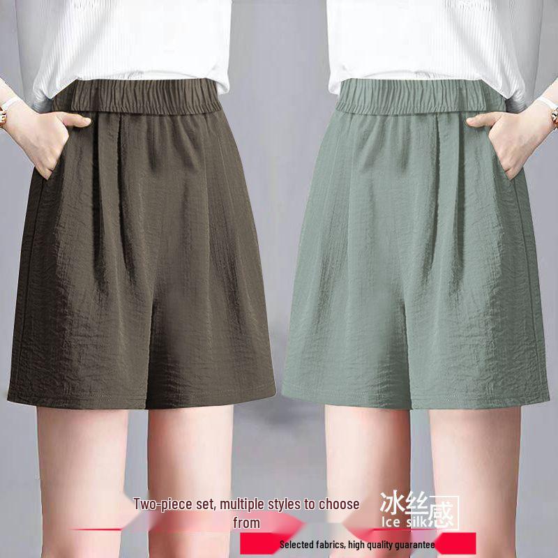 Ice Silk Women's Plus Size Summer Capris: Loose Straight, High Waist, Casual Wide Leg Shorts