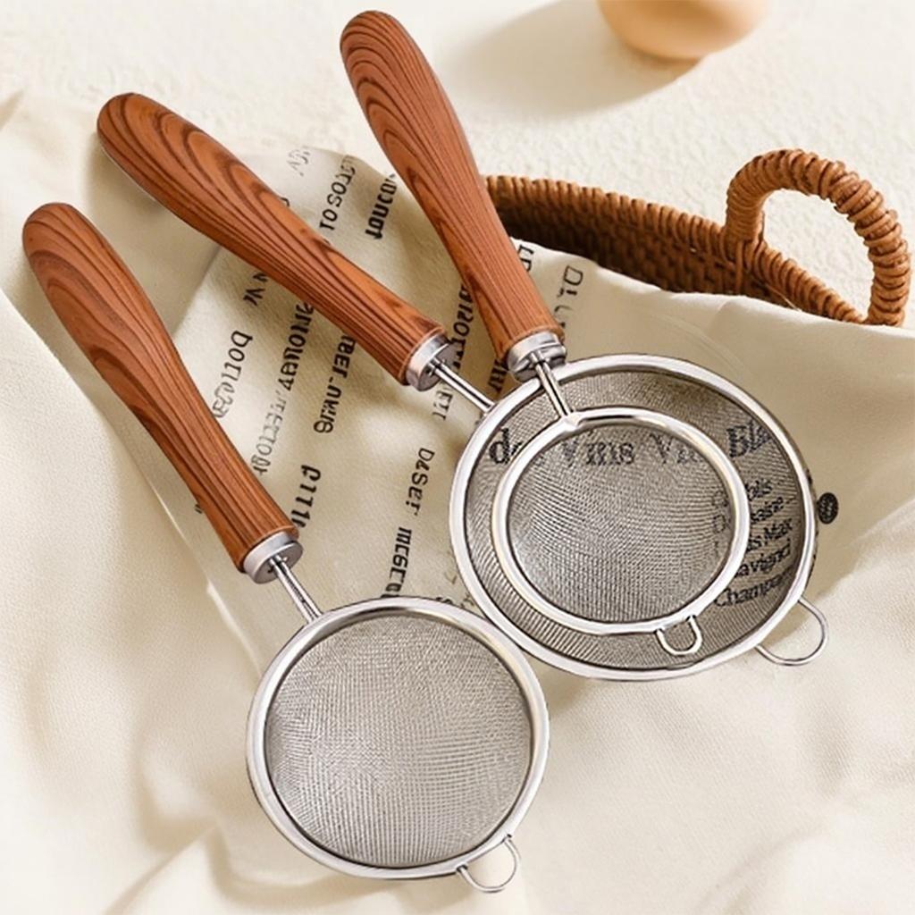 304 Stainless Steel Fine Mesh Strainer Colander Flour Sieve With Plastic Handle Soybean Milk Residue Filter Spoon Kitchen Tools