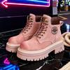 Martin boots women's heightening rhubarb boots spring and autumn small thick-soled four-season short boots