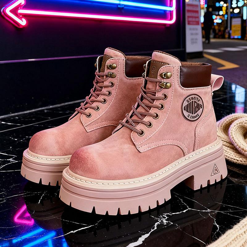 Martin boots women's heightening rhubarb boots spring and autumn small thick-soled four-season short boots