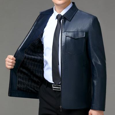 Jaquetas de couro de ovelha genuíno importadas para homens, jaquetas de couro com lapela para pais de meia-idade e idosos, casacos folgados para primavera e outono
