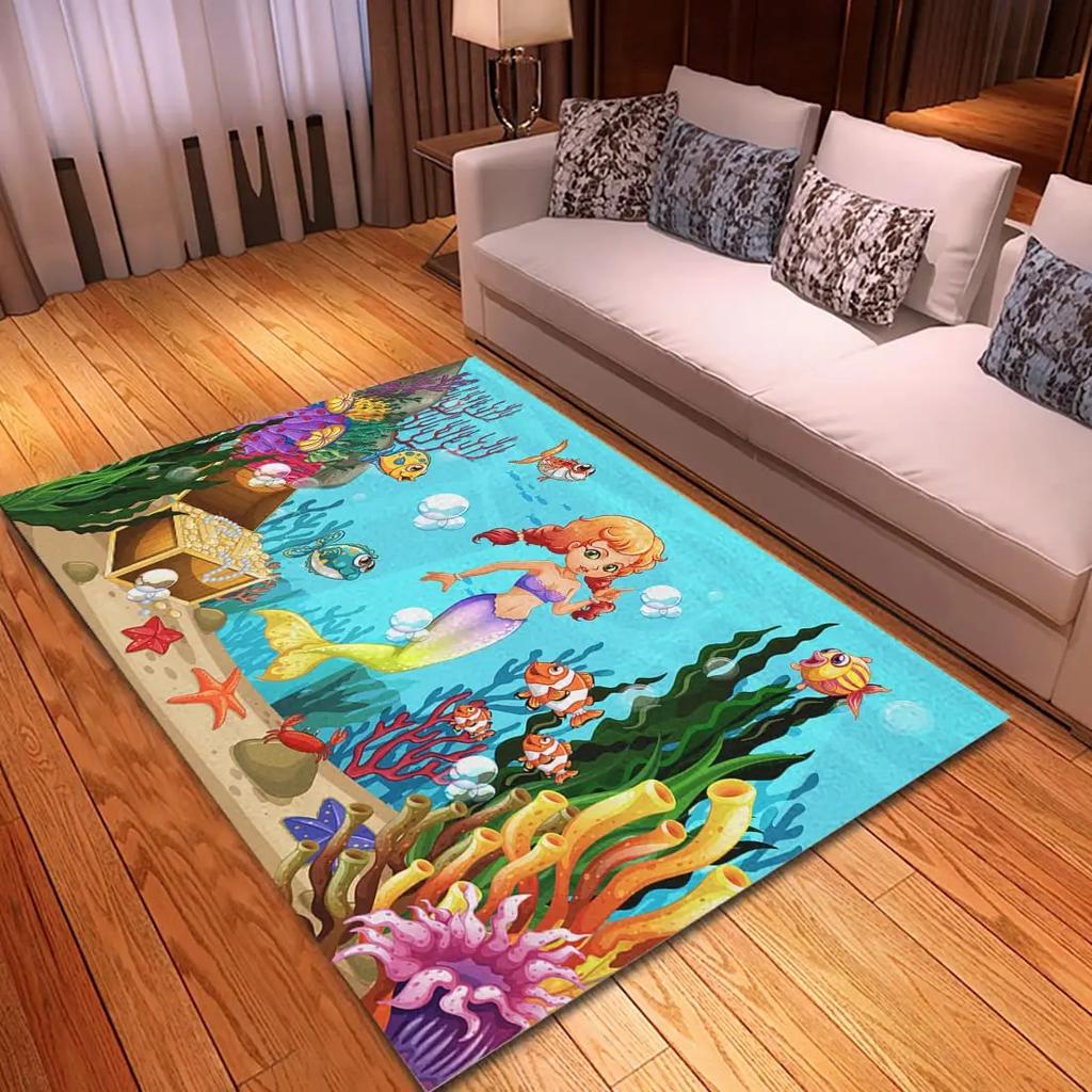 Cartoon Mermaid Girl Area Rug The Underwater World Carpet Ocean Animal Floor Mat Sea Mats Home Living Room Kids Bedroom Doormat