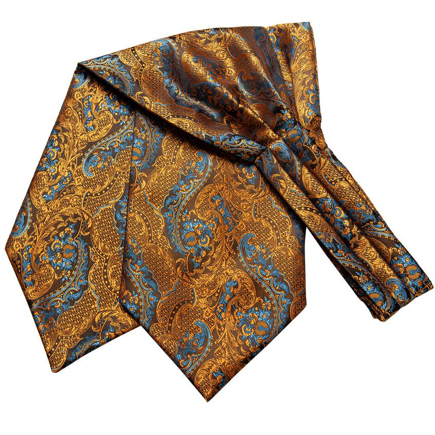 Hi-Tie Men Business Paisley Tie Silk Ascot Scarves Tie Set for Men Handkerchief Cufflinks Set