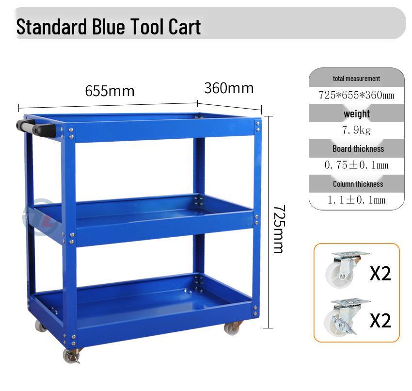 Three-Layer Tool Cart with Wheels & Pegboard - Universal Casters for Auto Repair