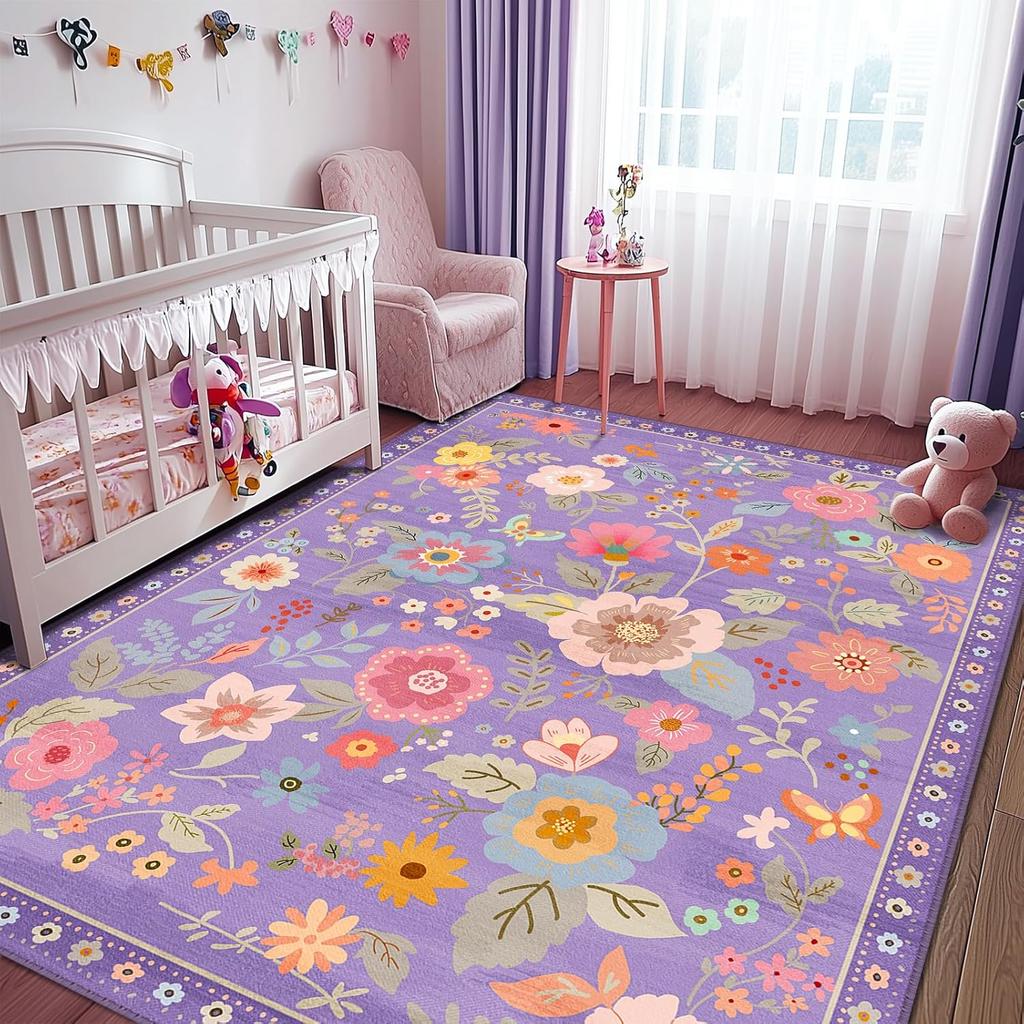 Crystal velvet carpetFloral  Area Rug Machine Washable Soft Print Boho Carpet Non Slip Doormat Low Pile Flower Area Rugs for