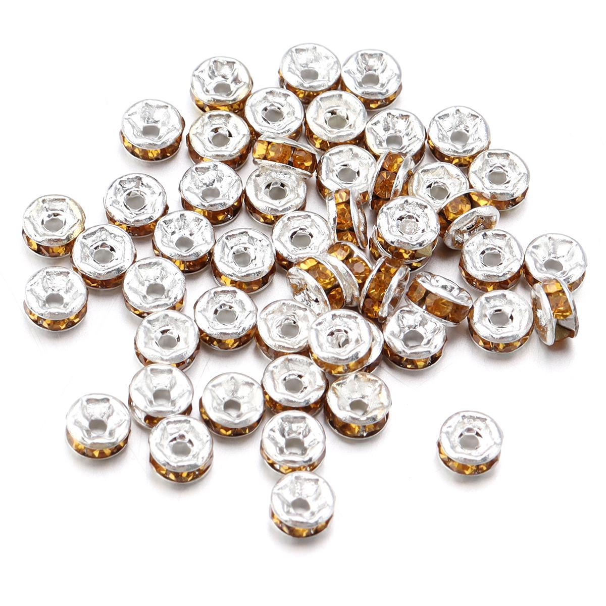 

50pcs Multi-color Rhinestone Crystal Spacer Beads Metal Rondelle Loose Beads For Jewelry Making DIY Charms Bracelet Accessories 4mm