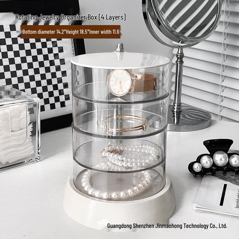 Rotating Transparent Jewelry Storage Box for Earrings, Necklaces, and Hair Accessories