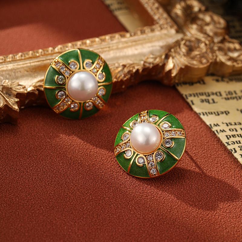 

Винтажные серьги SUYU с изысканным цветочным дизайном и эмалью-каплей, серьги с имитацией циркония для женщин, серьги класса люкс зелёный