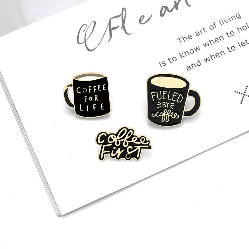 Artistic Cartoon Design Coffee For Life Mug With Durable Geometric Alloy Pin Ideal For Everyday Use