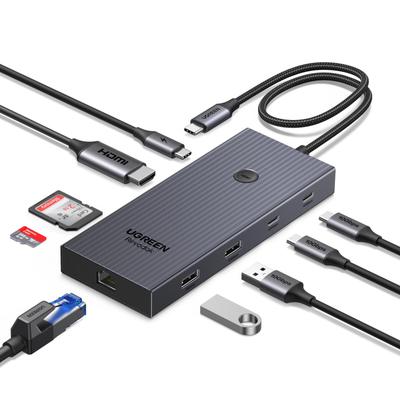 UGREEN Revodok Pro Hub Supports 10Gbps Data Equipped with 4K Gigabit Card Compatible with 9-in-1 USB-C Transfer, HDMI, LAN, PD100W, SD/TF Reader,