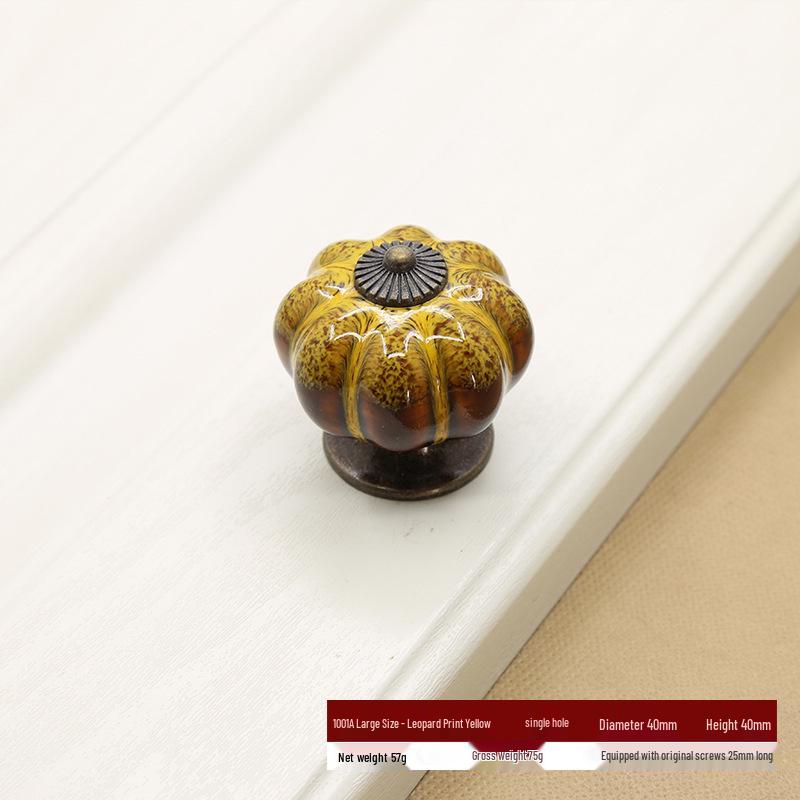 Antique Leopard Print Pumpkin Handle - Zinc Alloy & Ceramic Drawer/Cabinet Pull