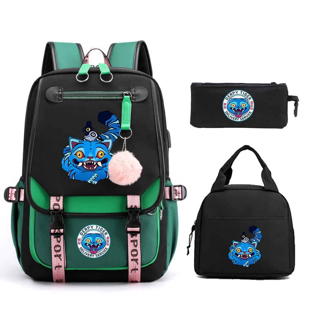 Animation Cartoon Printing Large Capacity Student School Bag Children'S Meal Bag Casual Pencil Bag Three-Piece Set