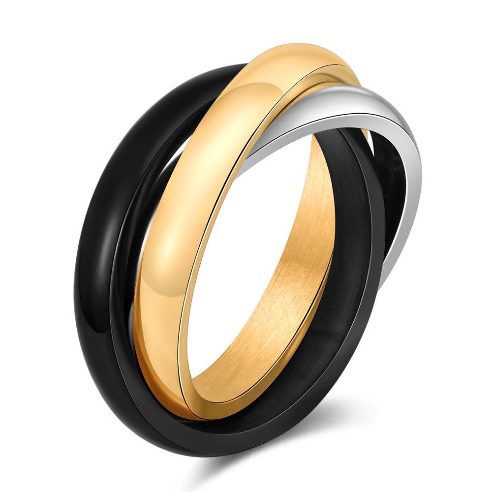Trendy 2MM Stainless Steel Tri-Color Influencer Ring with Custom Logo Engraving