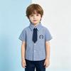 Boys Short Sleeve Shirt with Tie and Embroidery - Korean Casual Button Down Top for Everyday Wear and Parties