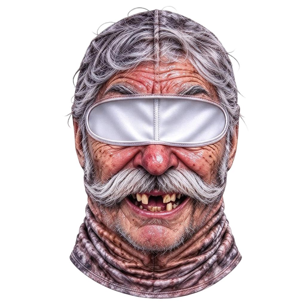 Novinka Starý muž obličej lyžařská, Vtipný realistický 3D tištěný celoobličejový zimní, Větruodolný venkovní kryt pro muže a ženy (Sluneční brýle nejsou součástí dodávky)