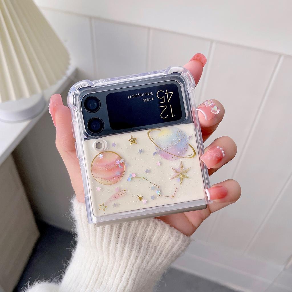 For Samsung Z Flip 3 Case Transparent Fantasy Star Fold Phone Case For Samsung Galaxy Z Flip 4 Zflip3 Soft Shockproof Back Cover