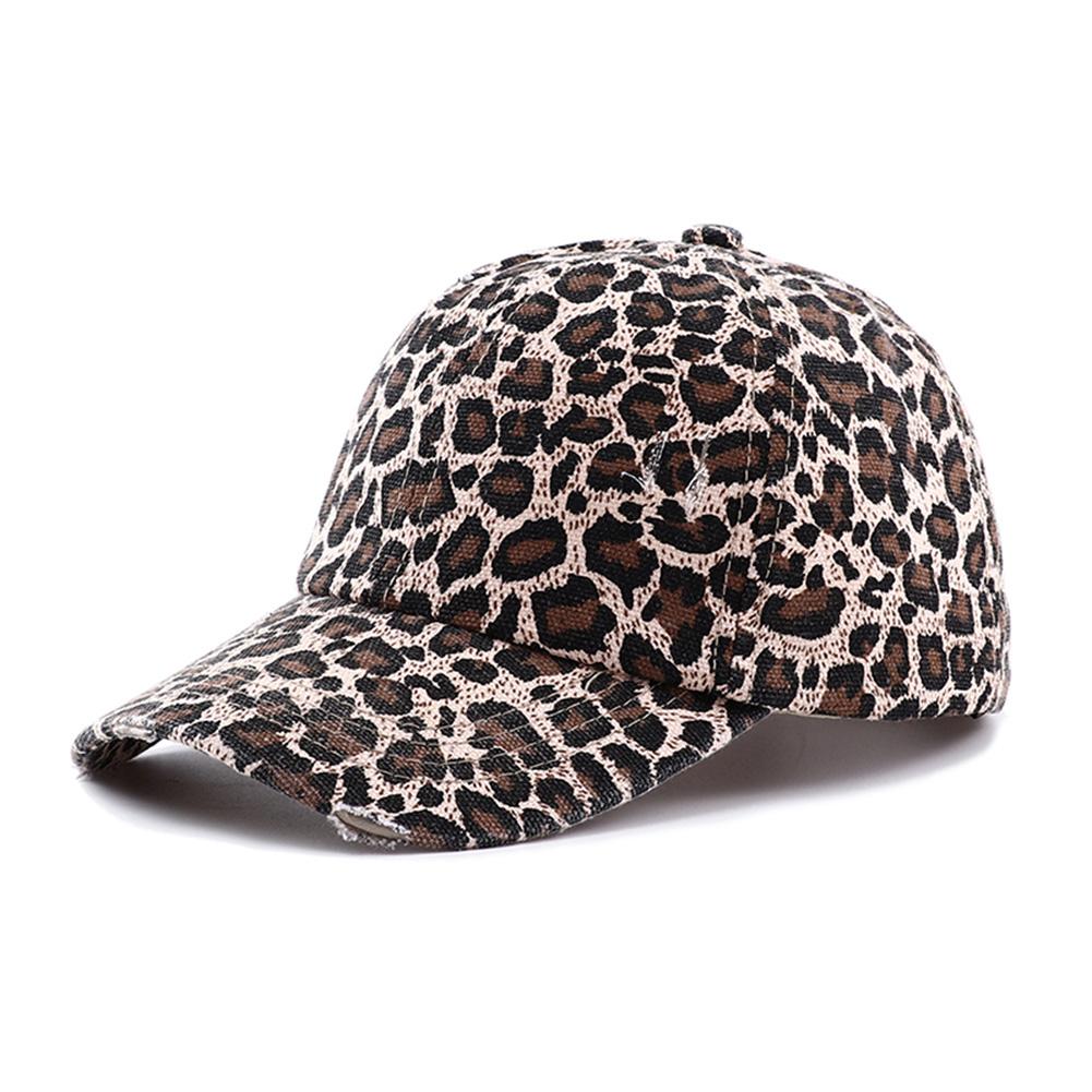 

New Spring Summer Hip Hop Leopard Print Ponytail Baseball Cap Outdoor Adjustable Casual Ripped Dad Hats For Women Sunscreen Hat