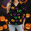 Women's Casual Button Down Shirt with Halloween Print 3/4 Sleeve for Party and Daily Wear