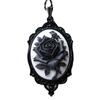 Victorian Retro Geometric Oval Lacework Black White Rose Flower Pendant Cameo Necklace for Women Charm Jewelry Accessories Gifts