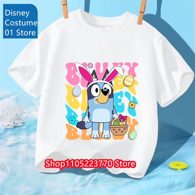 Koszulka Dziecięca z Motywem Bluey Chłopcy Dziewczynki Jesień Zima Kreskówkowy Graficzny Krótki Rękaw Codzienne Ubranie Góra