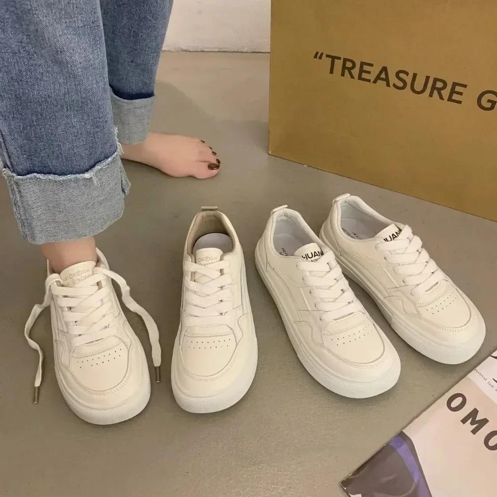 Women Leather Breathable Vulcanized Shoes New Breathable Leather Women Casual White Sports Soft Sole Comfortable Sports Shoes