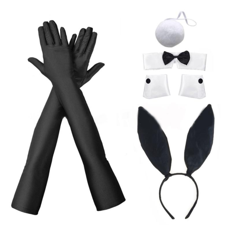 Female Cosplay Plush  Rabbit Ears Headband Tail Bowtie Masked Party Suit Outfit