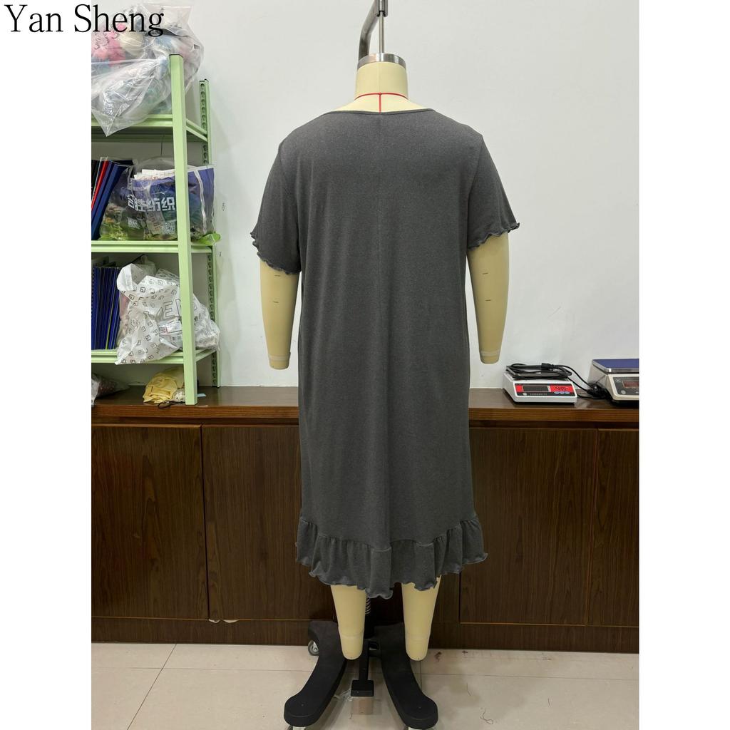 Plus Size Women Solid Color Long Nightgown, Short Sleeve Crew Neck Loose Maxi Sleep Dress, Soft Casual Loungewear