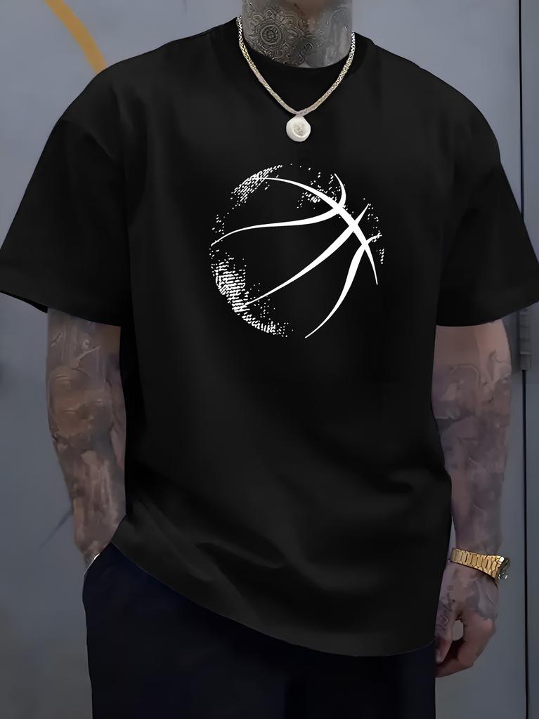 Unisex Crew Neck Tee Vintage Basketball Print Short Sleeve Loose Oversized Male Sports Daily Casual Breathable Basic Outdoor Wear