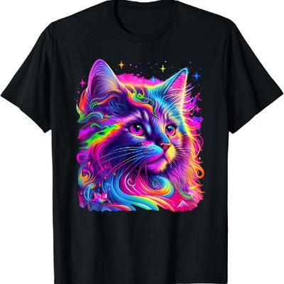 Colorful Rainbow Cat Graphic T-Shirt