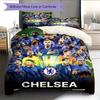 Chelsea FC Muster Bettwäsche Steppdecke Set Bettbezug Kissenbezug Heimdekoration Geburtstagsgeschenk (1 Bettbezug + 2 Kissenbezüge, ohne Füllung)