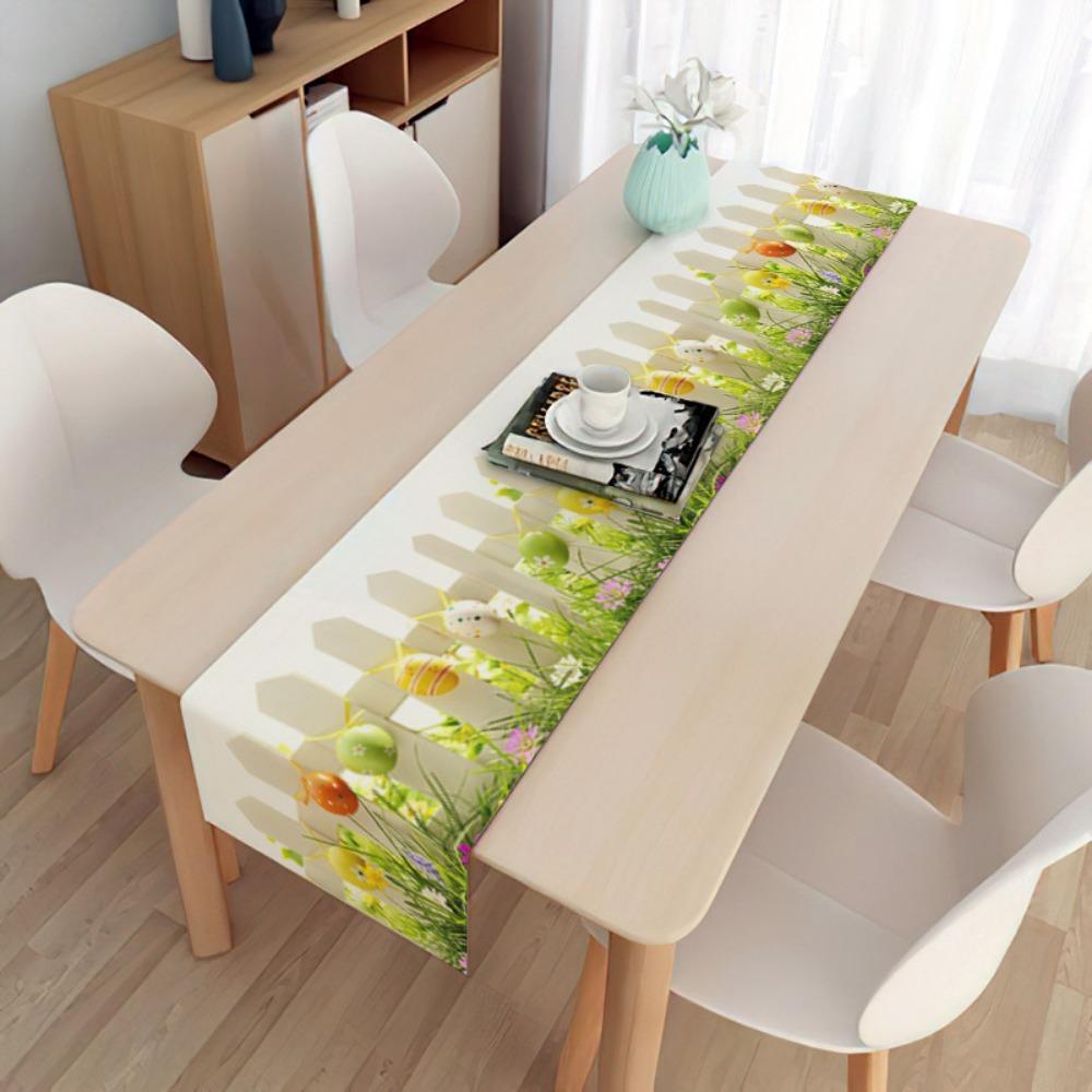 2 pièces Drapeau de table de Pâques Décoration de fête Table Oeuf Lapin Nappe Lin Double Drapeau