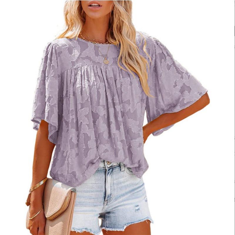 Cute Pleated Flared Sleeve Doll Outfit Round Neck Lace Summer Floral Shirt
