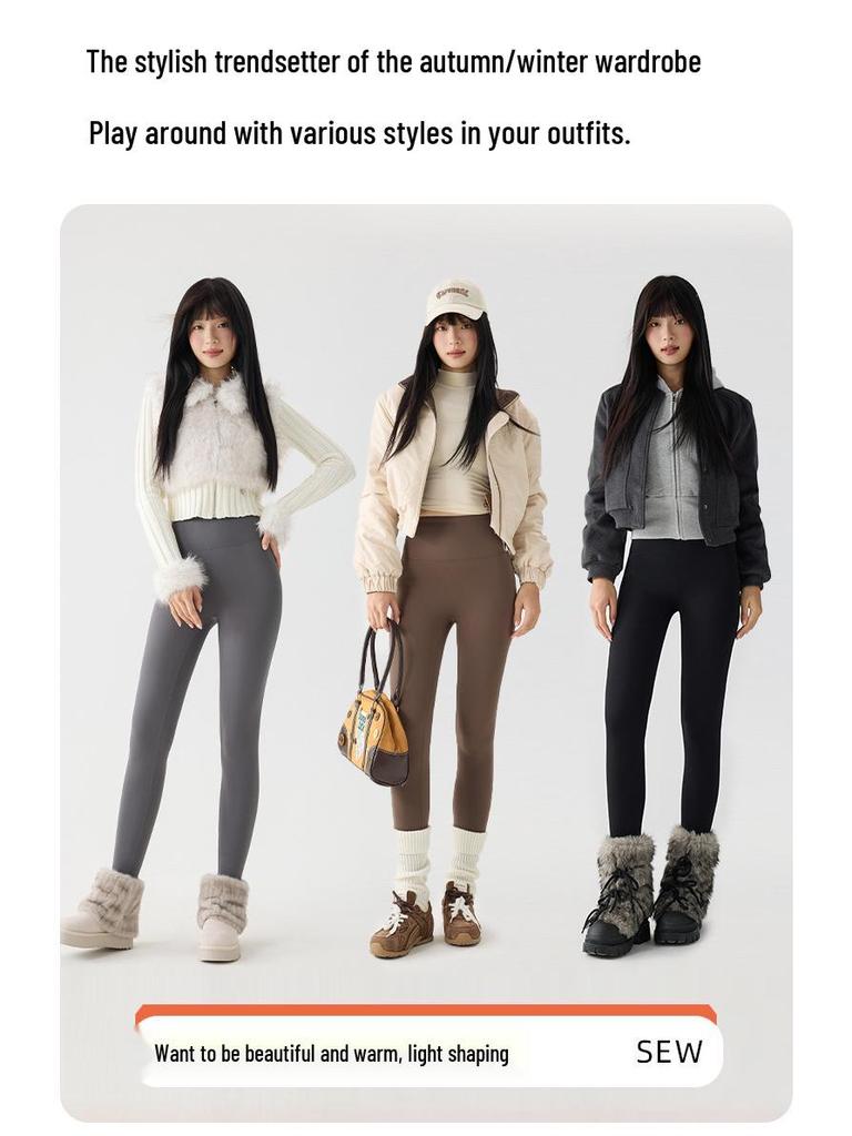 Women's High Waist Fleece Lined Shark Leggings - Cross Waist Tummy Control Yoga Pants for Autumn/Winter