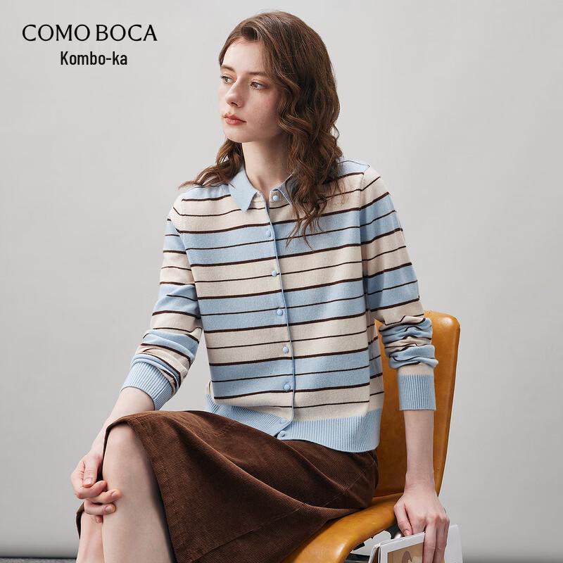 Women's Striped 100% Wool Lapel Cardigan