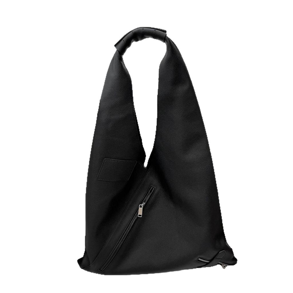 Cross-border first-layer cowhide commuter large-capacity women's bag zipper triangle bag versatile portable shoulder lazy wind underarm bag