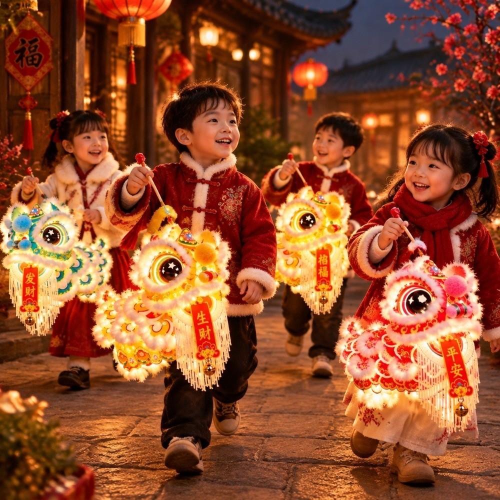 Cartoon Lion Dance Lantern Ancient Chinese Style Luminous Lantern Portable Lantern Spring Festival