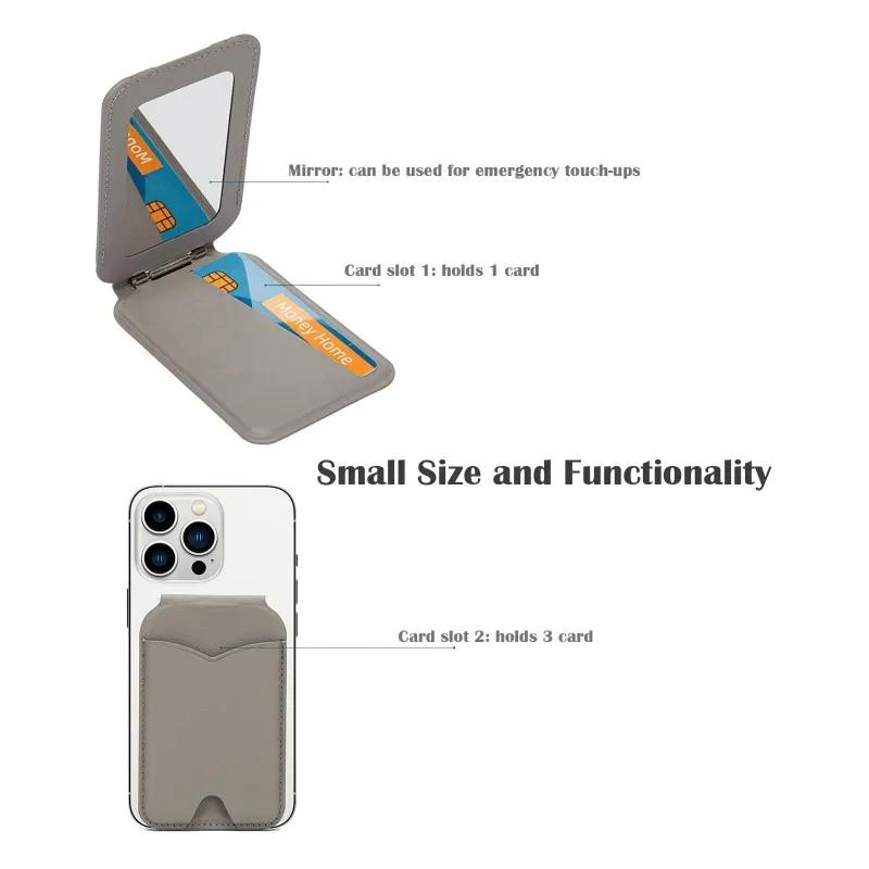 Magnetic Wallet Stand with Mirror Lightweight PU Leather Card Holder Phone Mount for Gym Sports Use